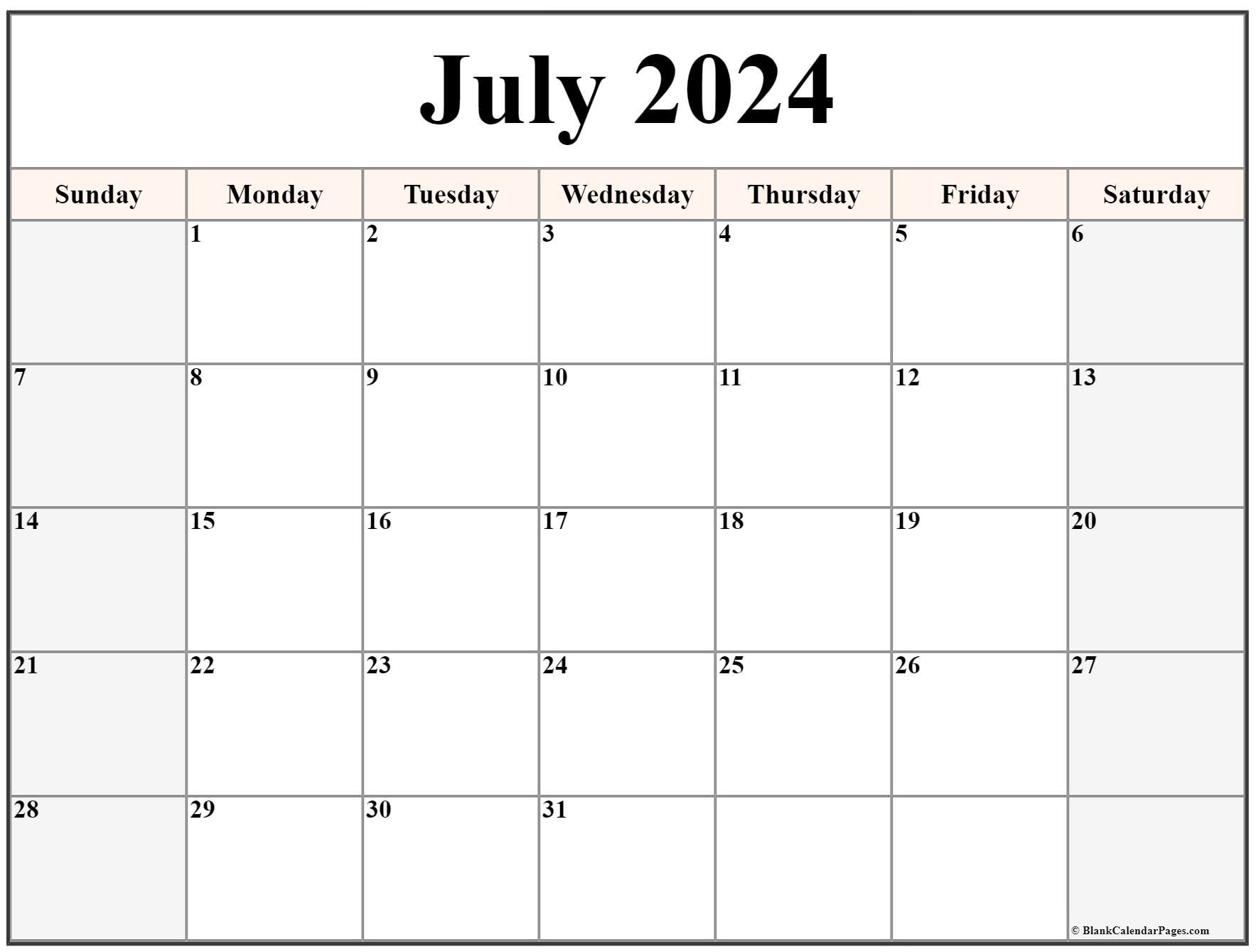 July 2024 Calendar | Free Printable Calendar pertaining to Free July 2023 To June 2024 Calendar