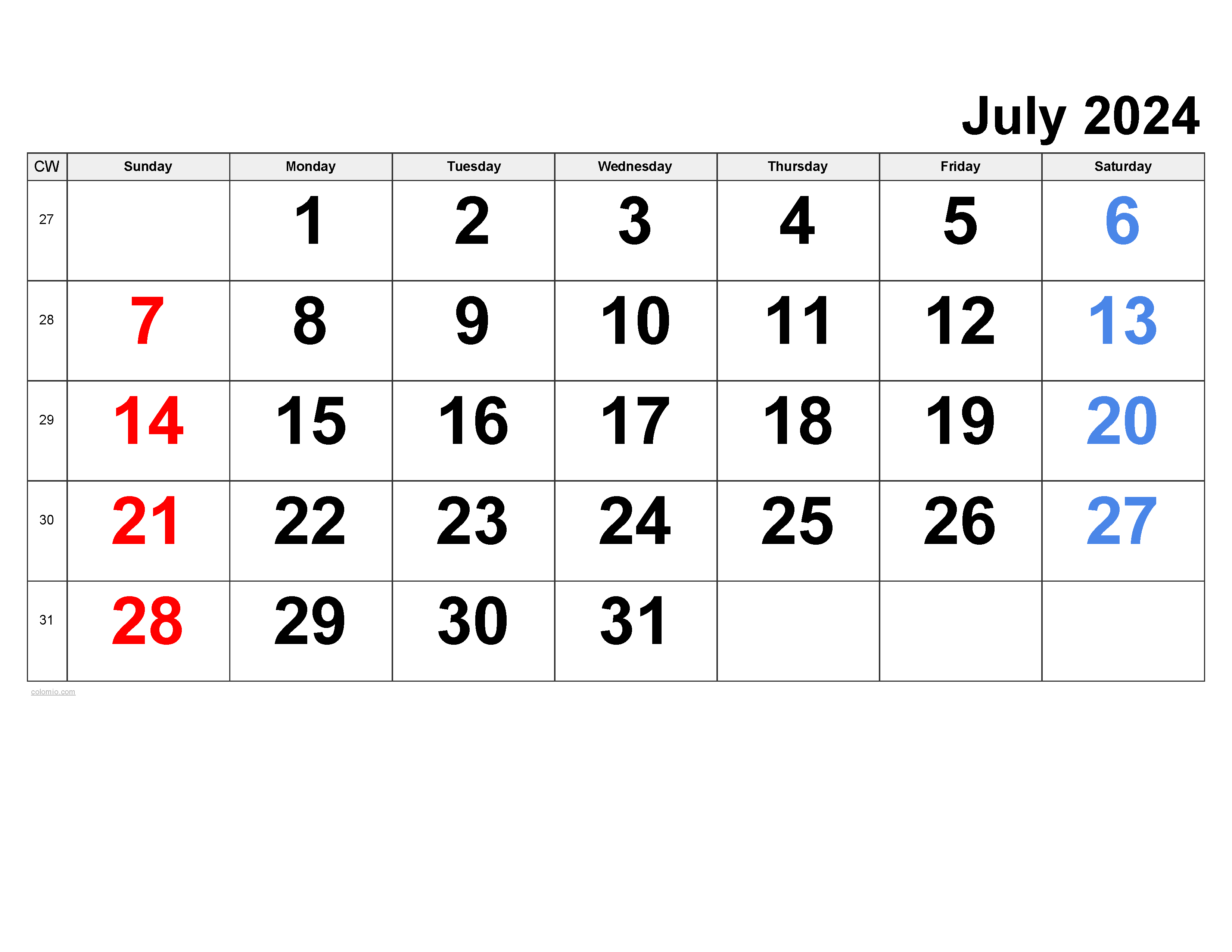 July 2024 Calendar | Free Printable Pdf, Xls And Png in Calendar 2024 July