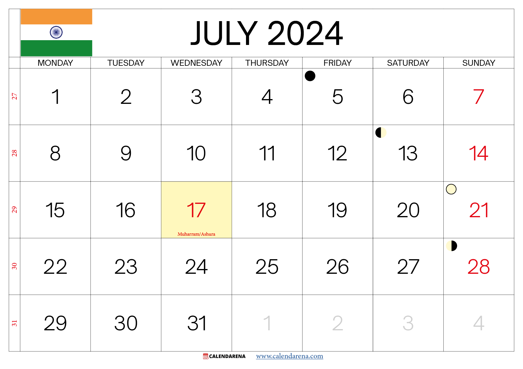 July 2024 Calendar India inside July 2024 Calendar India