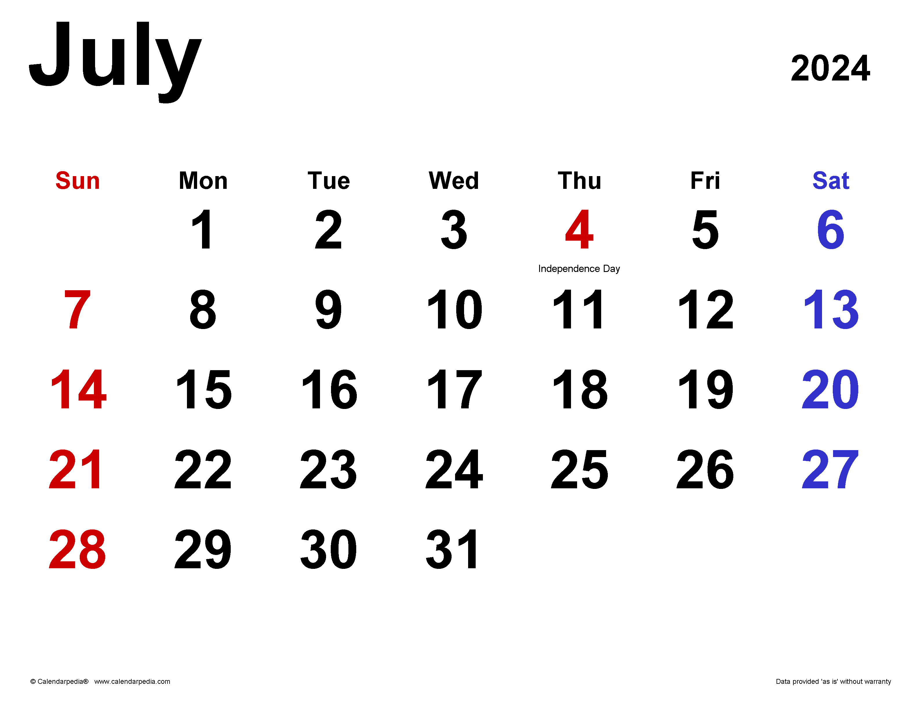 July 2024 Calendar | Templates For Word, Excel And Pdf for July 2024 Calendar Word