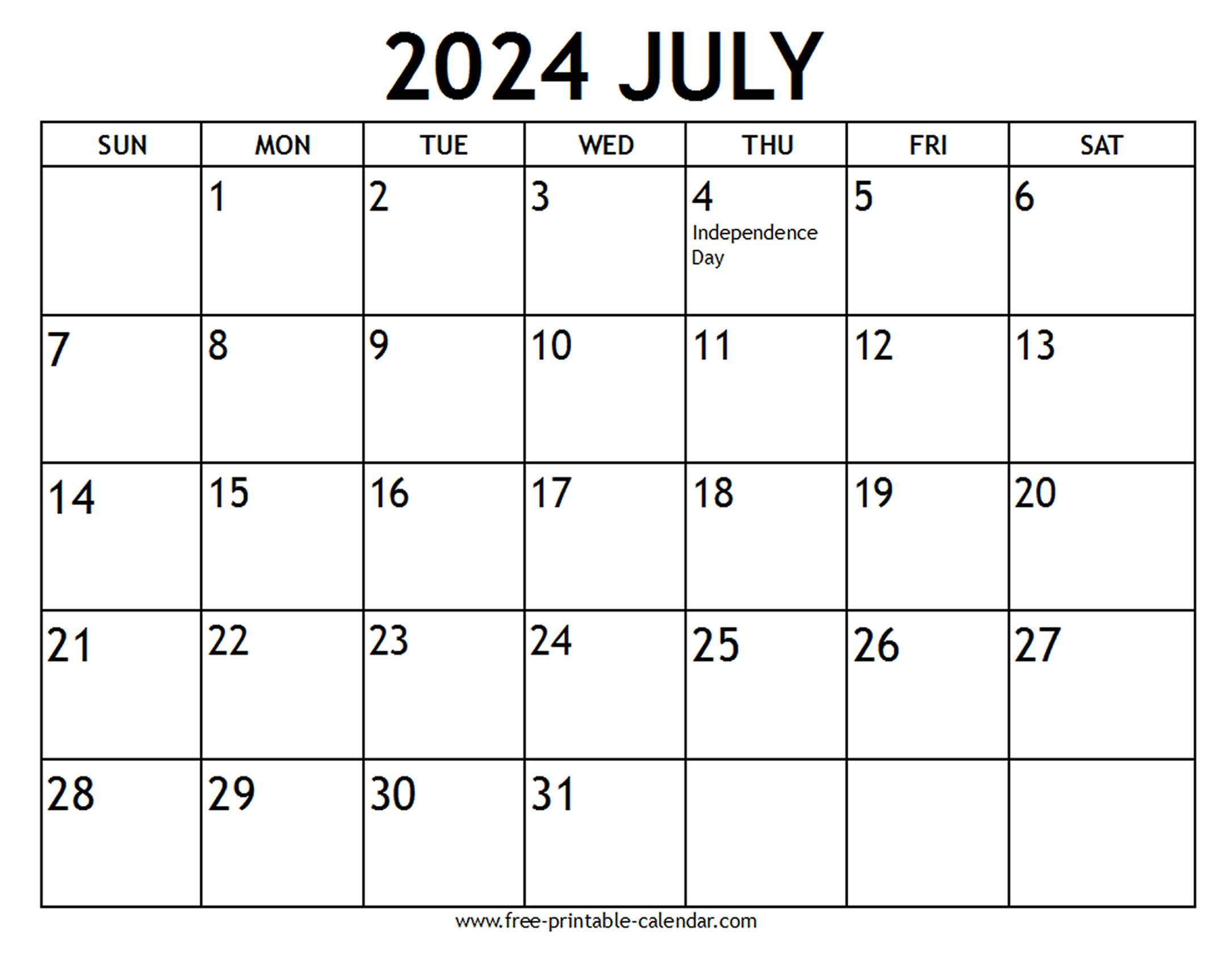 July 2024 Calendar Us Holidays - Free-Printable-Calendar with Calendar July 2024 With Holidays