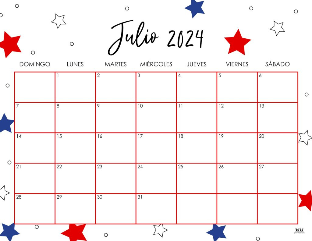 July 2024 Calendars - 50 Free Printables | Printabulls throughout Julio 2024 Calendar