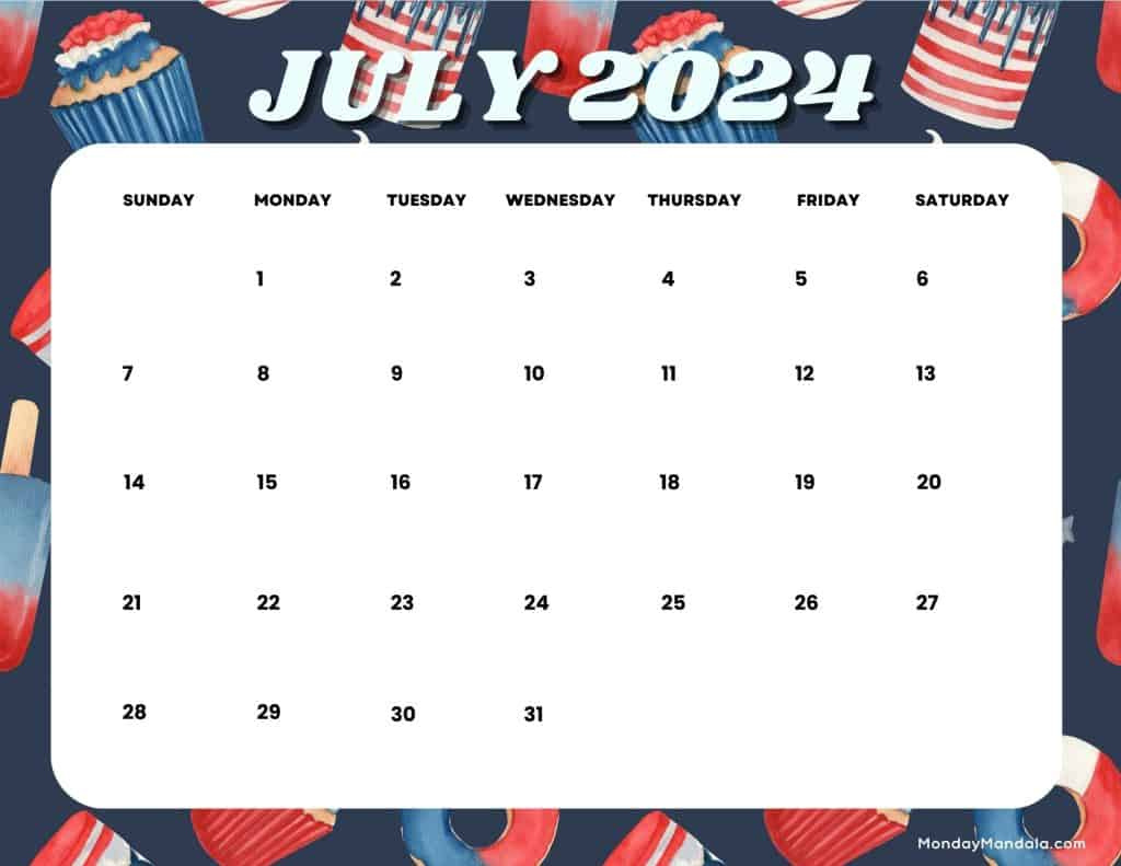 July 2024 Calendars (52 Free Pdf Printables) intended for Fourth Of July 2024 Calendar