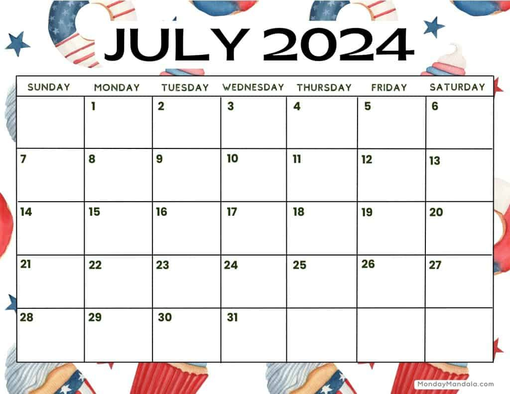July 2024 Calendars (52 Free Pdf Printables) within Fourth Of July 2024 Calendar