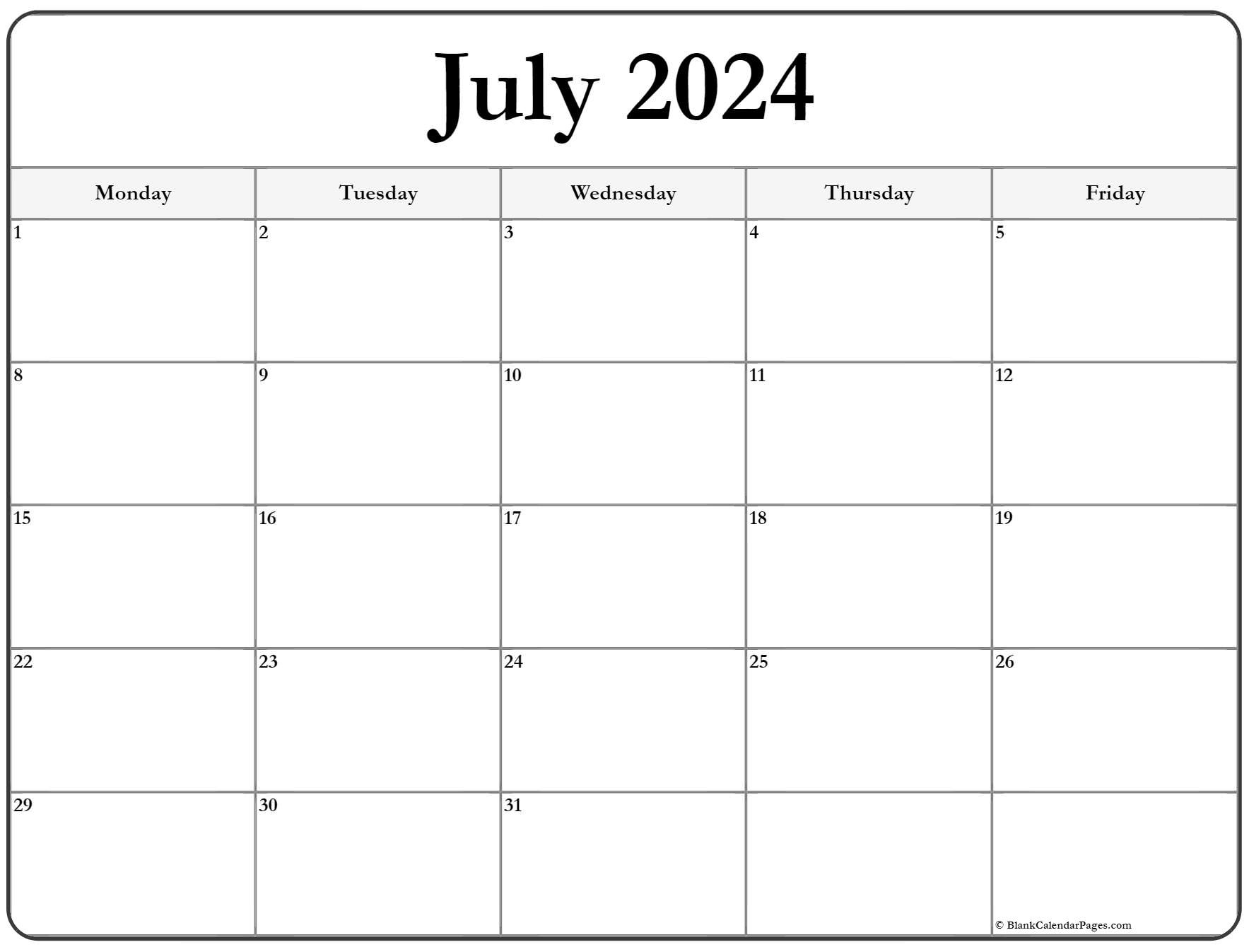 July 2024 Monday Calendar | Monday To Sunday throughout July 2024 Calendar Monday Start