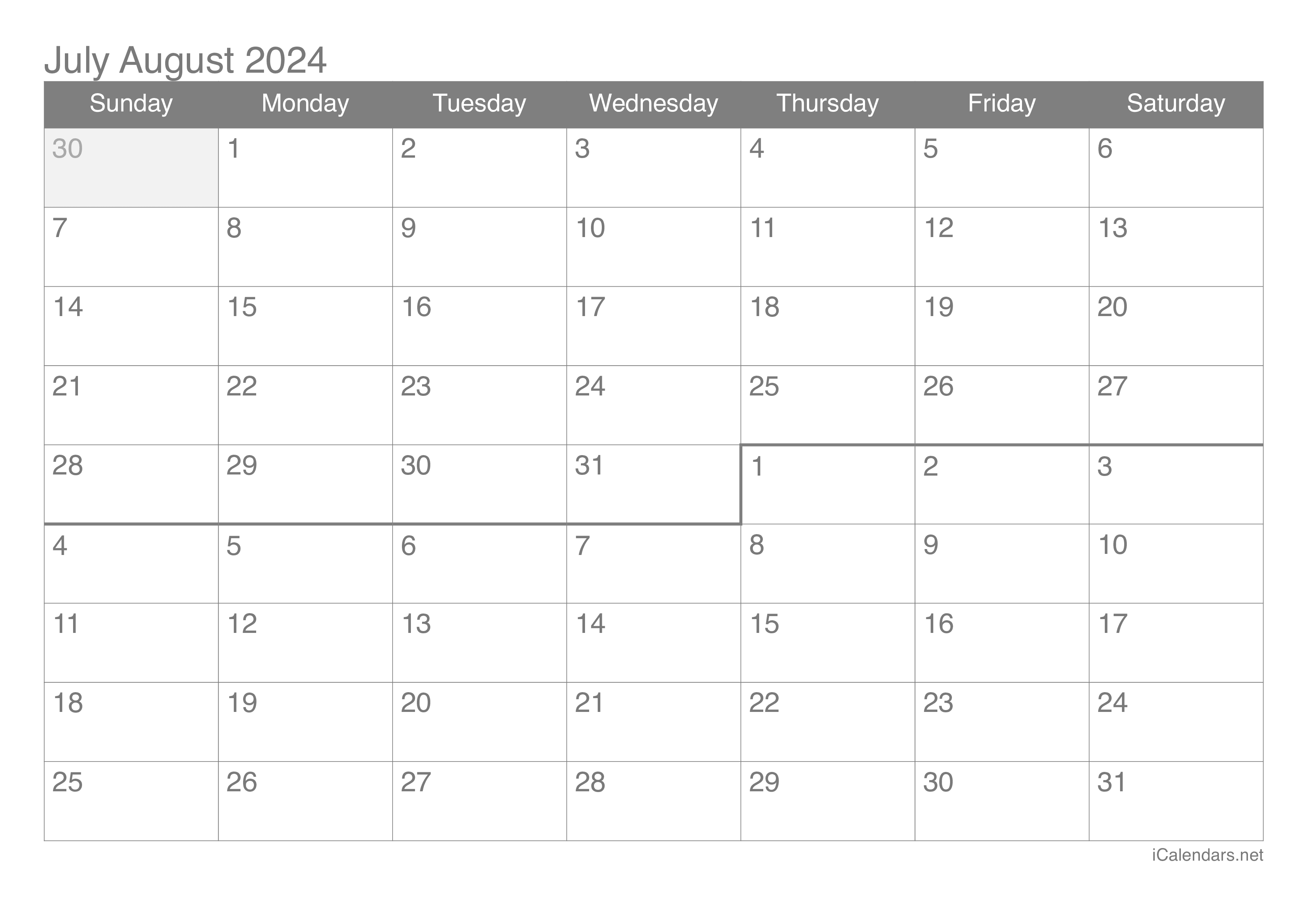 July And August 2024 Printable Calendar for June - July - August Calendar 2024