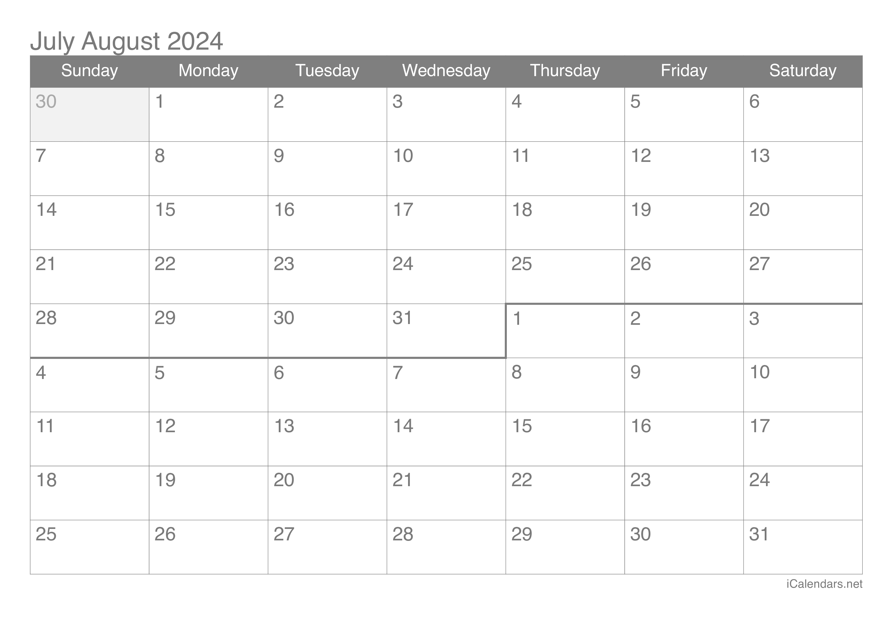 July And August 2024 Printable Calendar intended for Calendar For July And August 2024