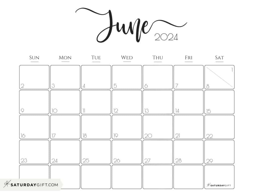 June 2024 Calendar - 20 Cute &amp;amp; Free Printables | Saturdaygift for Free Printable June 2024 Calendar Pdf