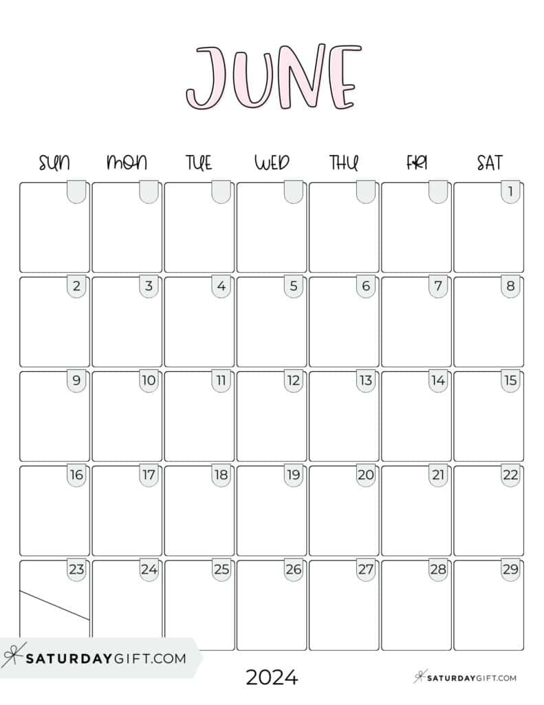 June 2024 Calendar - 20 Cute &amp;amp; Free Printables | Saturdaygift intended for Cute June 2024 Calendar