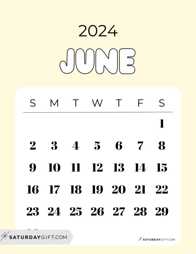 June 2024 Calendar - 20 Cute &amp;amp; Free Printables | Saturdaygift regarding Cute June 2024 Calendar
