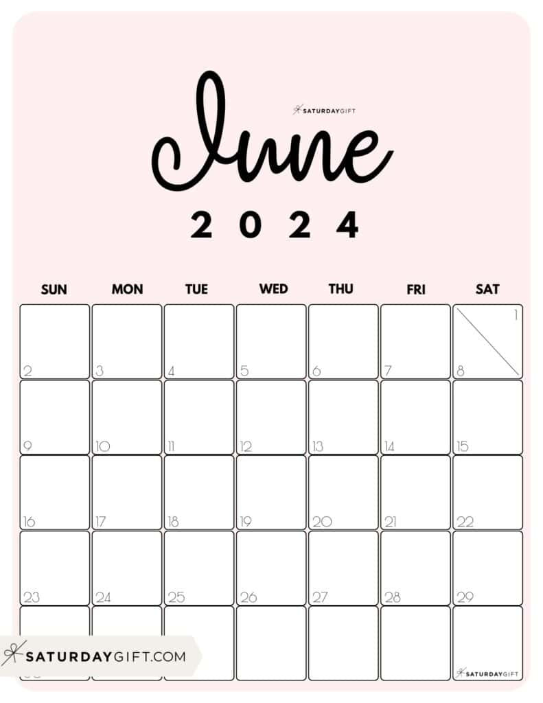 June 2024 Calendar - 20 Cute &amp;amp; Free Printables | Saturdaygift regarding June 2024 Calendar Cute Printable