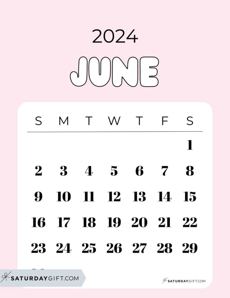 June 2024 Calendar - 20 Cute &amp;amp; Free Printables | Saturdaygift with June 2024 Calendar Cute