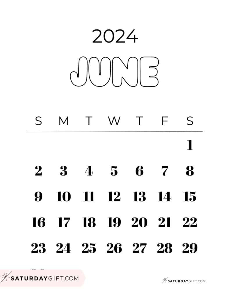 June 2024 Calendar - 20 Cute &amp;amp; Free Printables | Saturdaygift within June 7 2024 Calendar