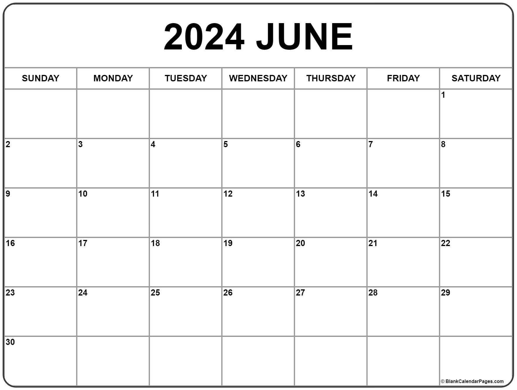 June 2024 Calendar | Free Printable Calendar in Month Of June Blank Calendar 2024