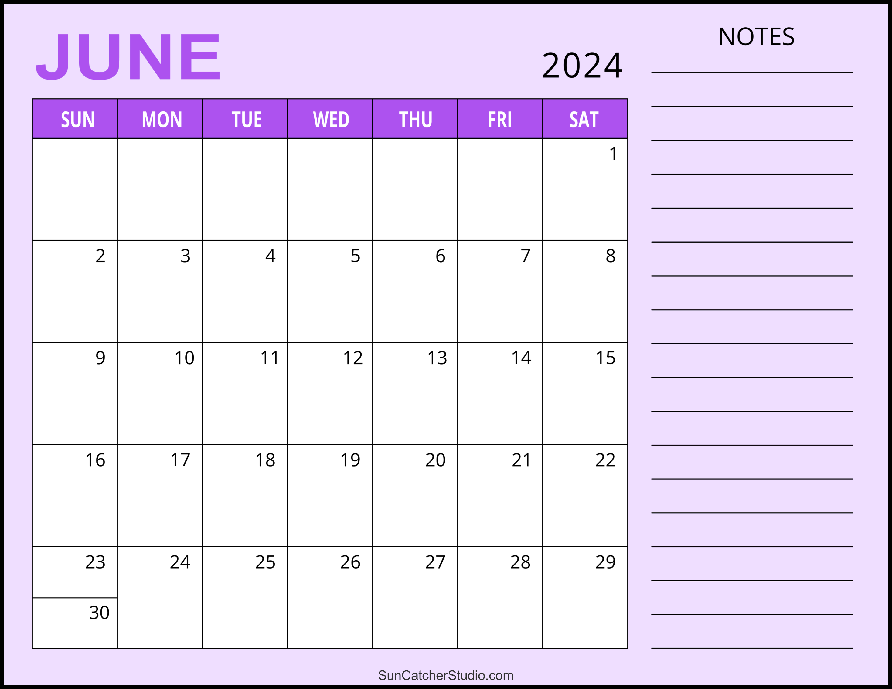 June 2024 Calendar (Free Printable) – Diy Projects, Patterns with June 2024 Calendar With Notes