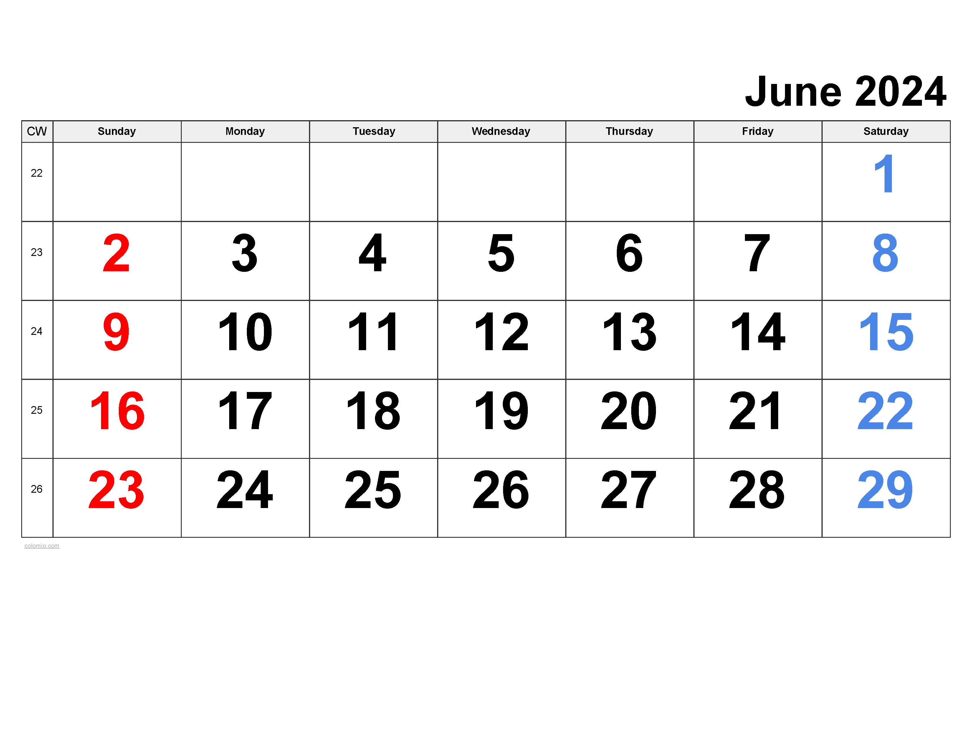June 2024 Calendar | Free Printable Pdf, Xls And Png with regard to June 24 Calendar 2024