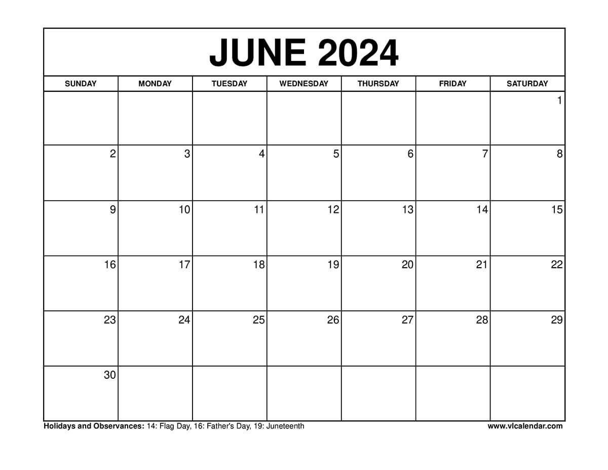 June 2024 Calendar Printable Templates With Holidays in June 2024 To June 2024 Calendar