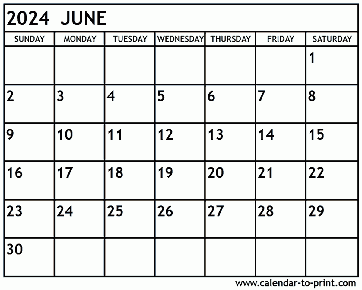 June 2024 Calendar Printable with regard to Print Calendar For June 2024