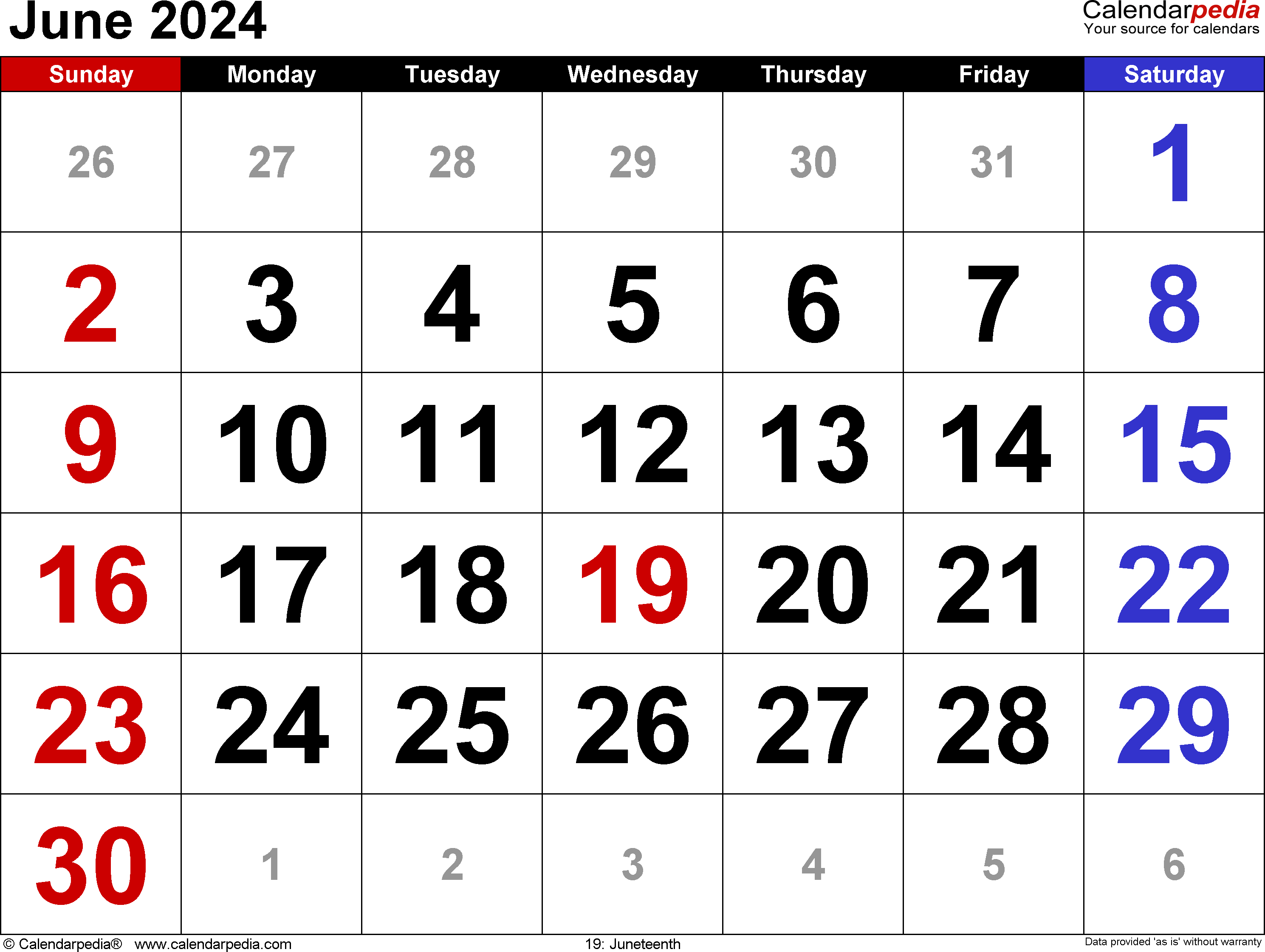 June 2024 Calendar | Templates For Word, Excel And Pdf in June 2024 Calendar Excel
