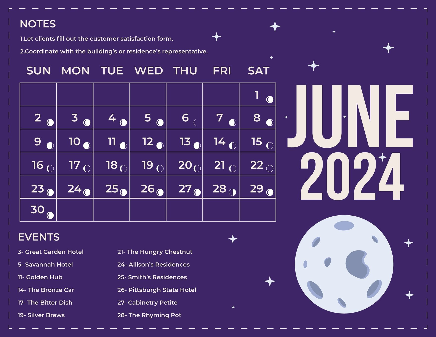 June 2024 Calendar With Moon Phases In Eps, Illustrator, Jpg, Word in Moon Phase Calendar June 2024