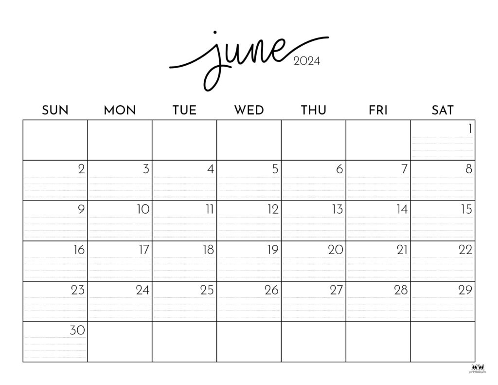 June 2024 Calendars - 50 Free Printables | Printabulls for Blank Calendar June 2024