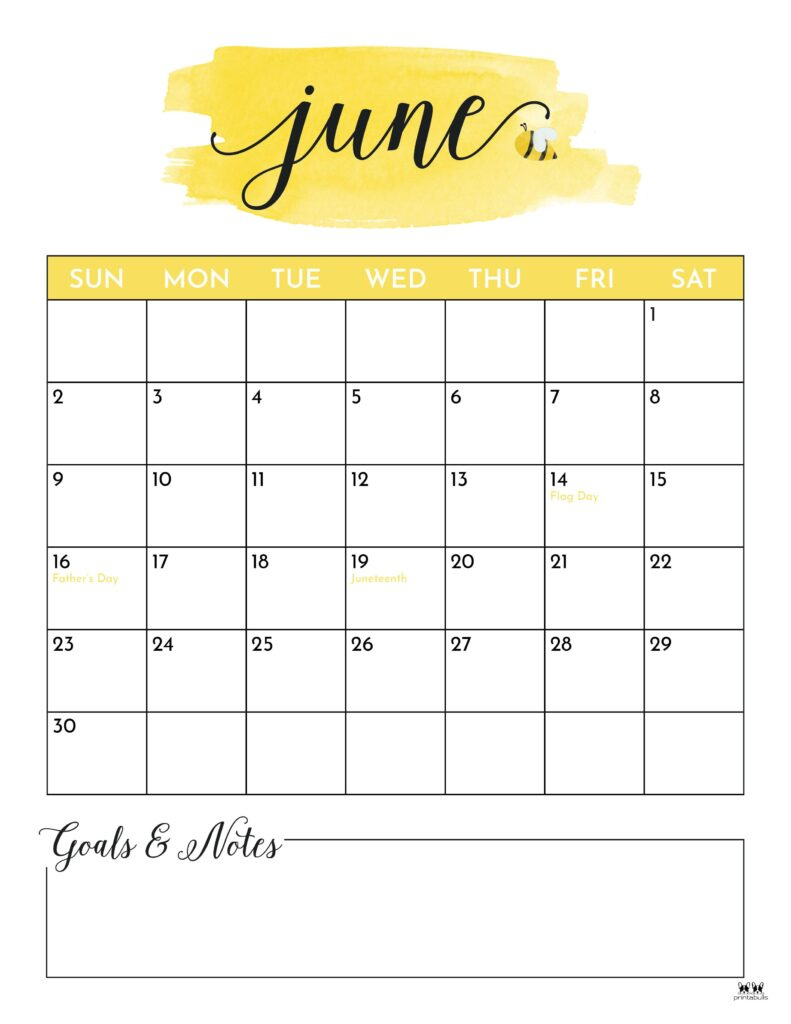 June 2024 Calendars - 50 Free Printables | Printabulls in June 2024 Calendar With Notes