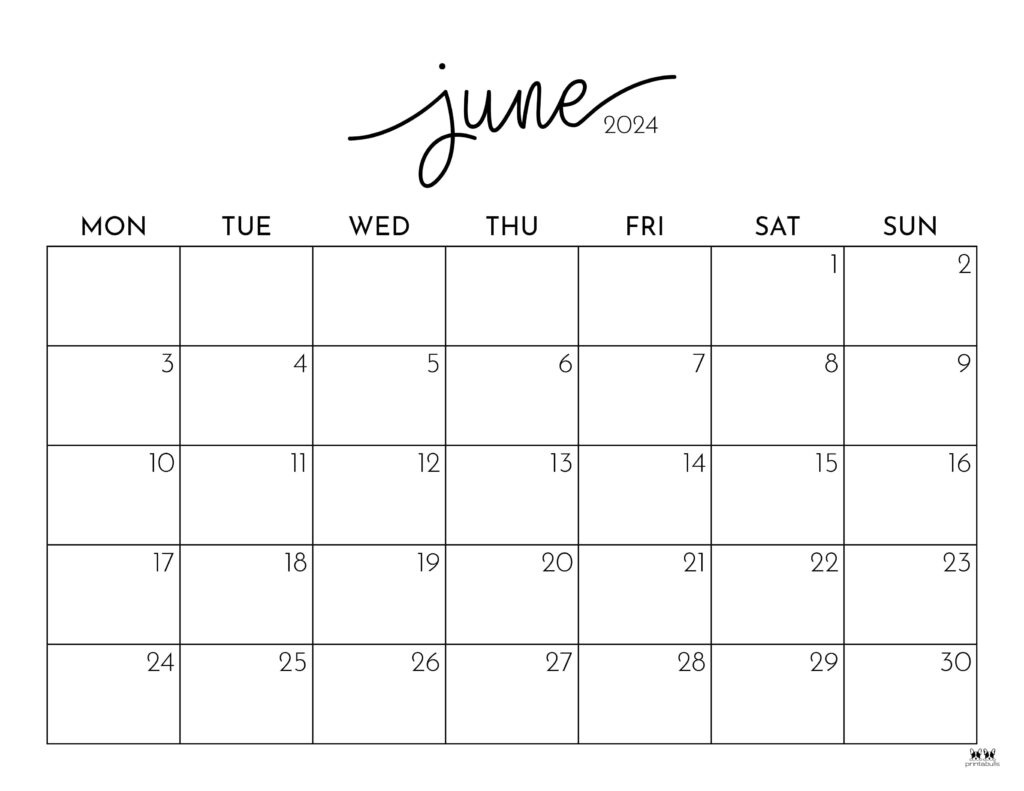 June 2024 Calendars - 50 Free Printables | Printabulls inside Calendar 2024 May And June