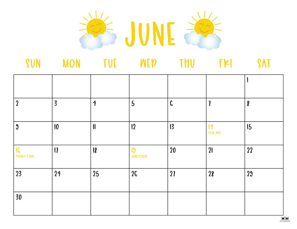 June 2024 Calendars - 50 Free Printables | Printabulls regarding June Calendar With Holidays 2024