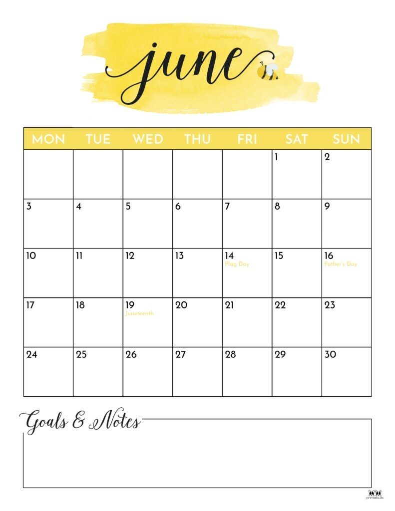 June 2024 Calendars - 50 Free Printables | Printabulls throughout June 2024 Calendar Cute Printable