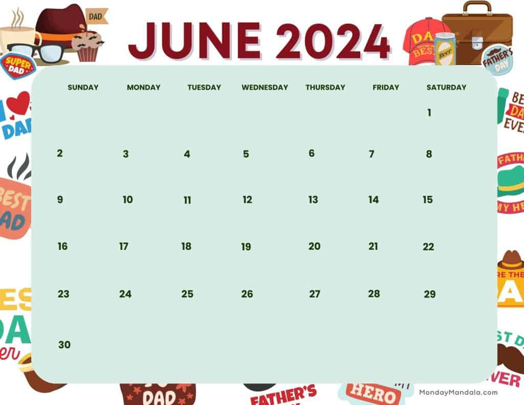 June 2024 Calendars (52 Free Pdf Printables) regarding June 2024 Calendar Father&amp;#039;S Day