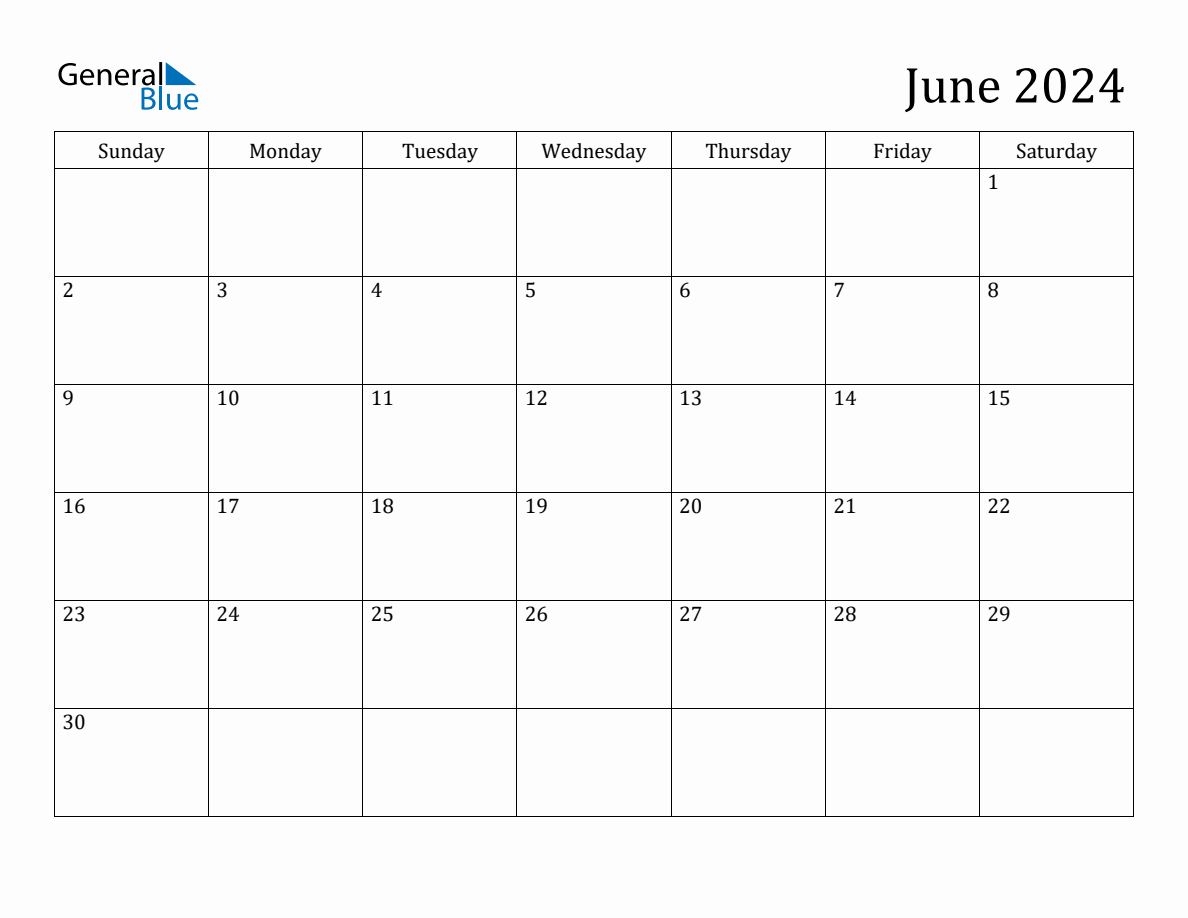 June 2024 Monthly Calendar intended for General Blue June 2024 Calendar