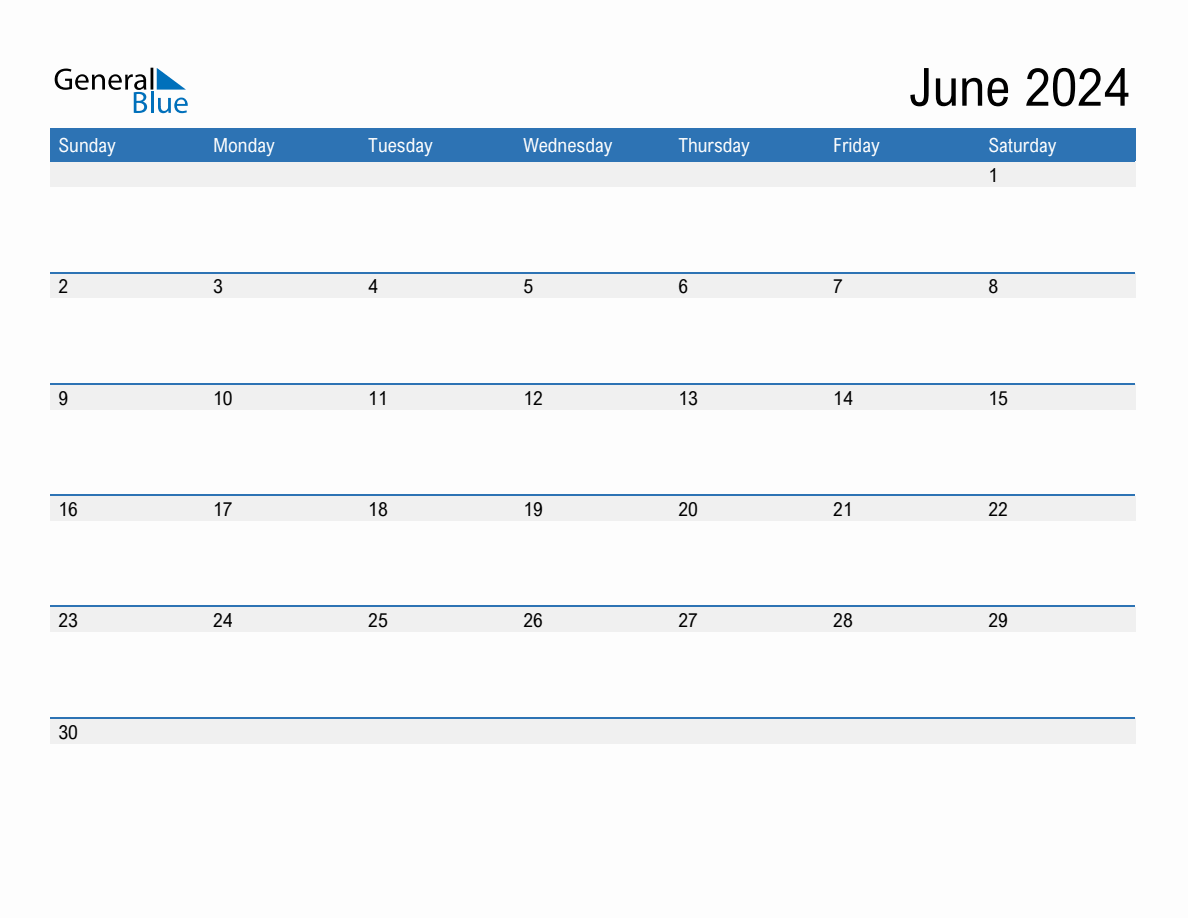 June 2024 Monthly Calendar (Pdf, Word, Excel) with June 2024 Calendar General Blue
