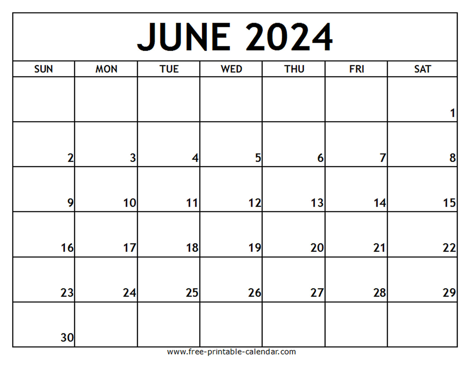 June 2024 Printable Calendar - Free-Printable-Calendar in Printable Monthly Calendar 2024 June