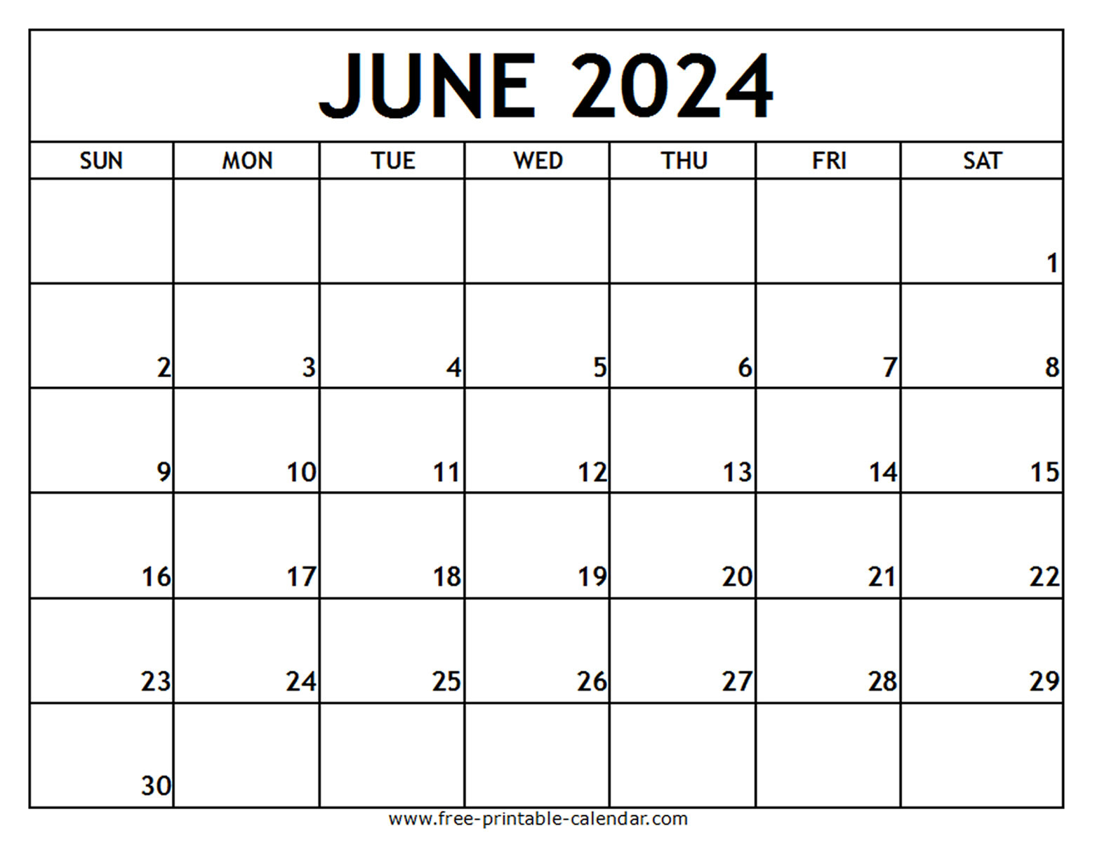 June 2024 Printable Calendar - Free-Printable-Calendar with regard to Month Of June Blank Calendar 2024