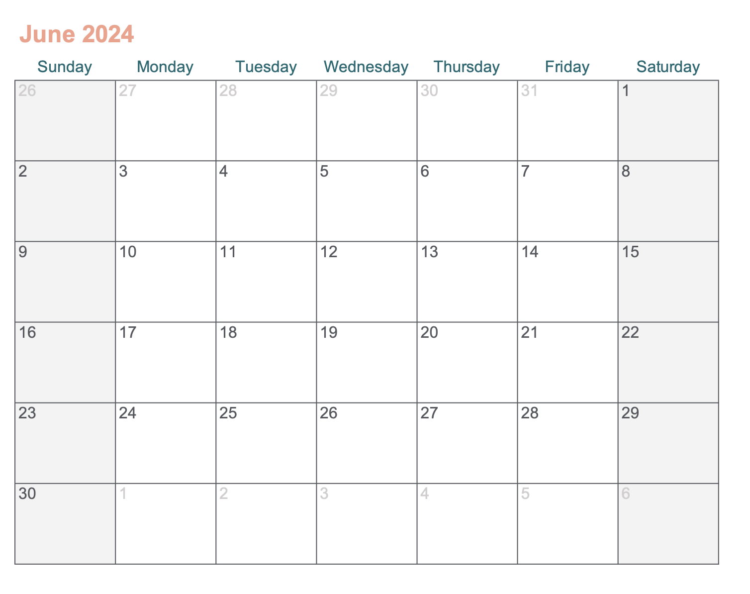 June 2024 Printable Calendar With Excel - Agendrix inside June 2024 Excel Calendar