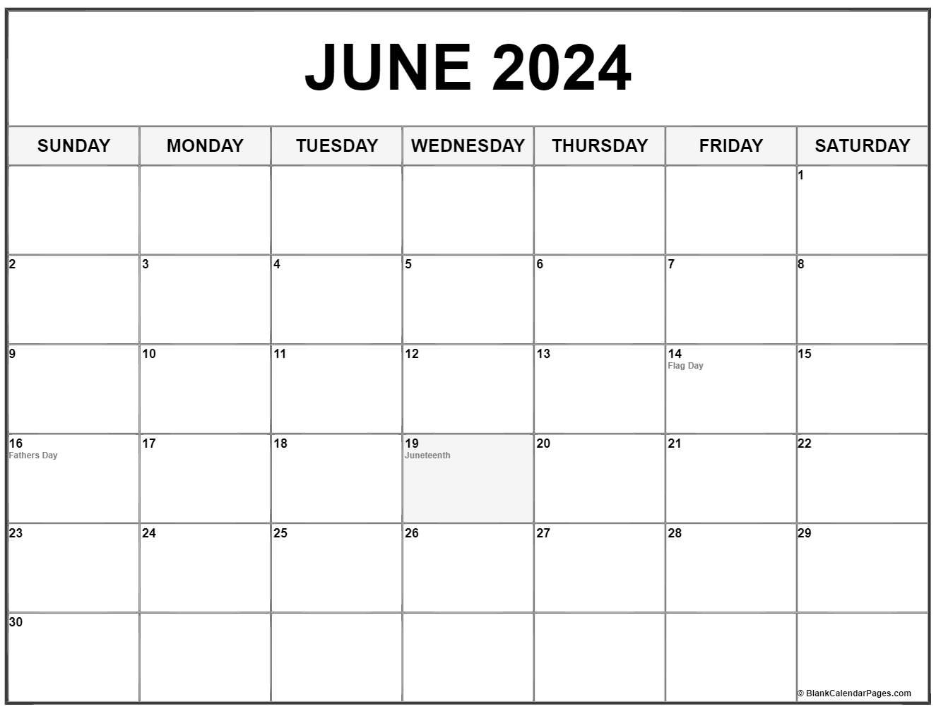 June 2024 With Holidays Calendar for June 2024 Calendar Holidays