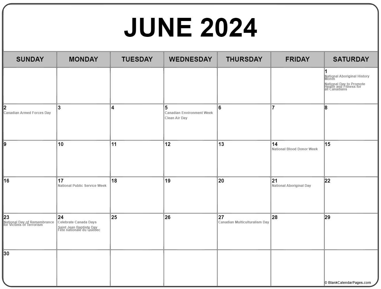 June 2024 With Holidays Calendar in June Calendar Events 2024