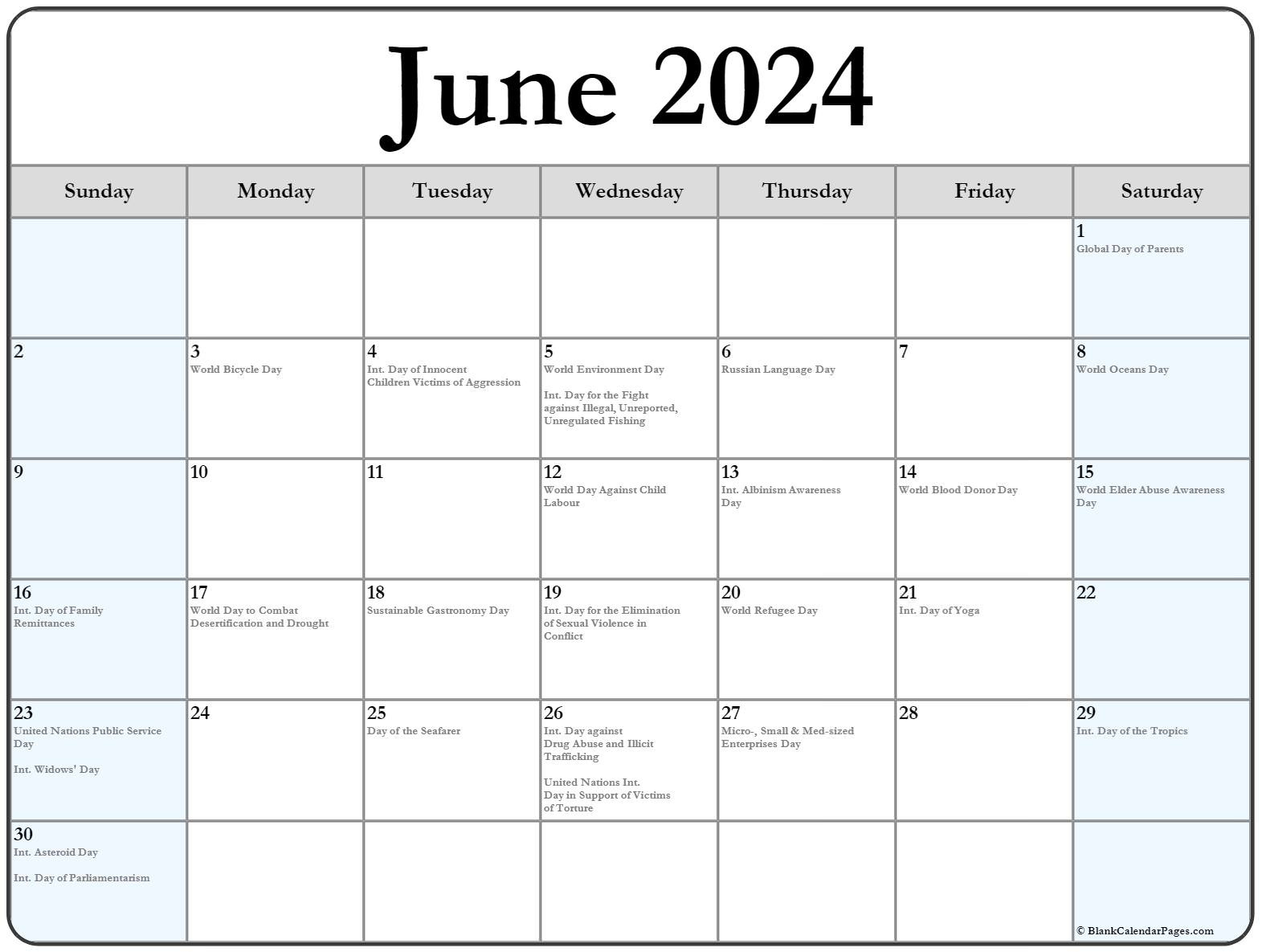 June 2024 With Holidays Calendar within Calendar Of Events For June 2024