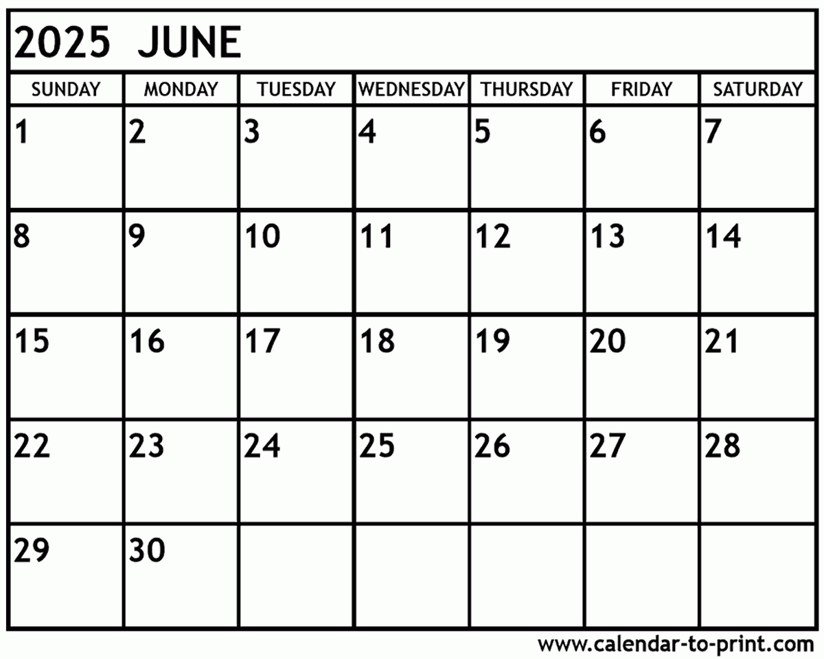 June 2025 Calendar Printable for Month Of June 2025 Calendar