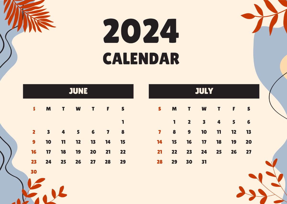 June July 2024 Calendar Template - Edit Online &amp;amp; Download Example in June-July 2024 Calendar