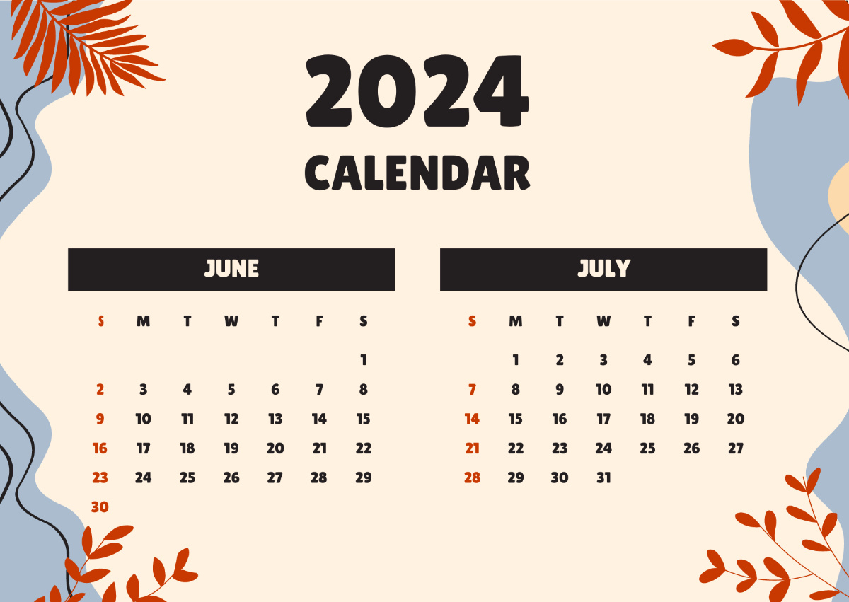 June July 2024 Calendar Template - Edit Online &amp;amp; Download Example inside 2024 Calendar June July