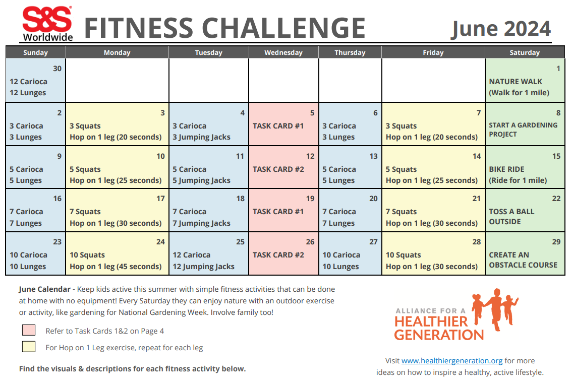 June Printable Fitness Challenge Calendar - S&amp;amp;S Blog throughout June Activity Calendar For Seniors 2024