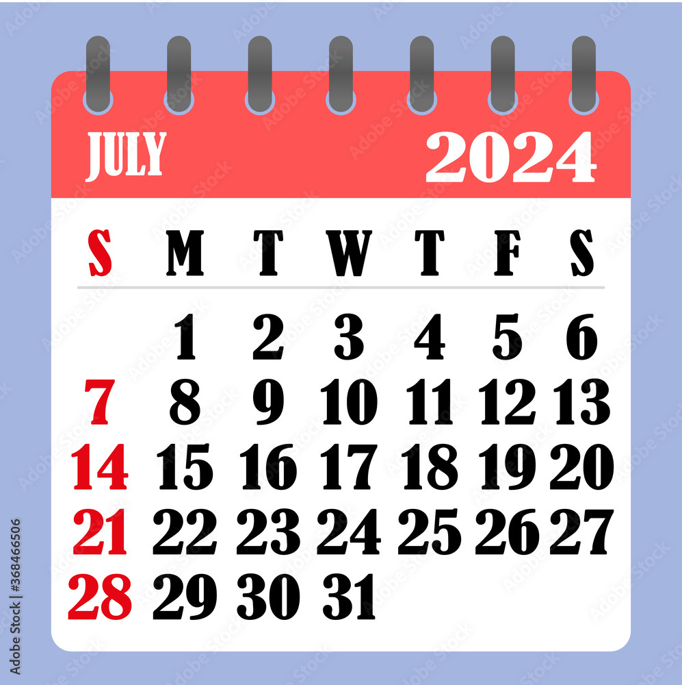 Letter Calendar For July 2024. The Week Begins On Sunday. Time with regard to July 8 2024 Calendar