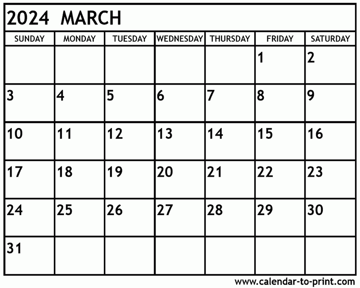 March 2024 Calendar Printable in March - June 2024 Calendar