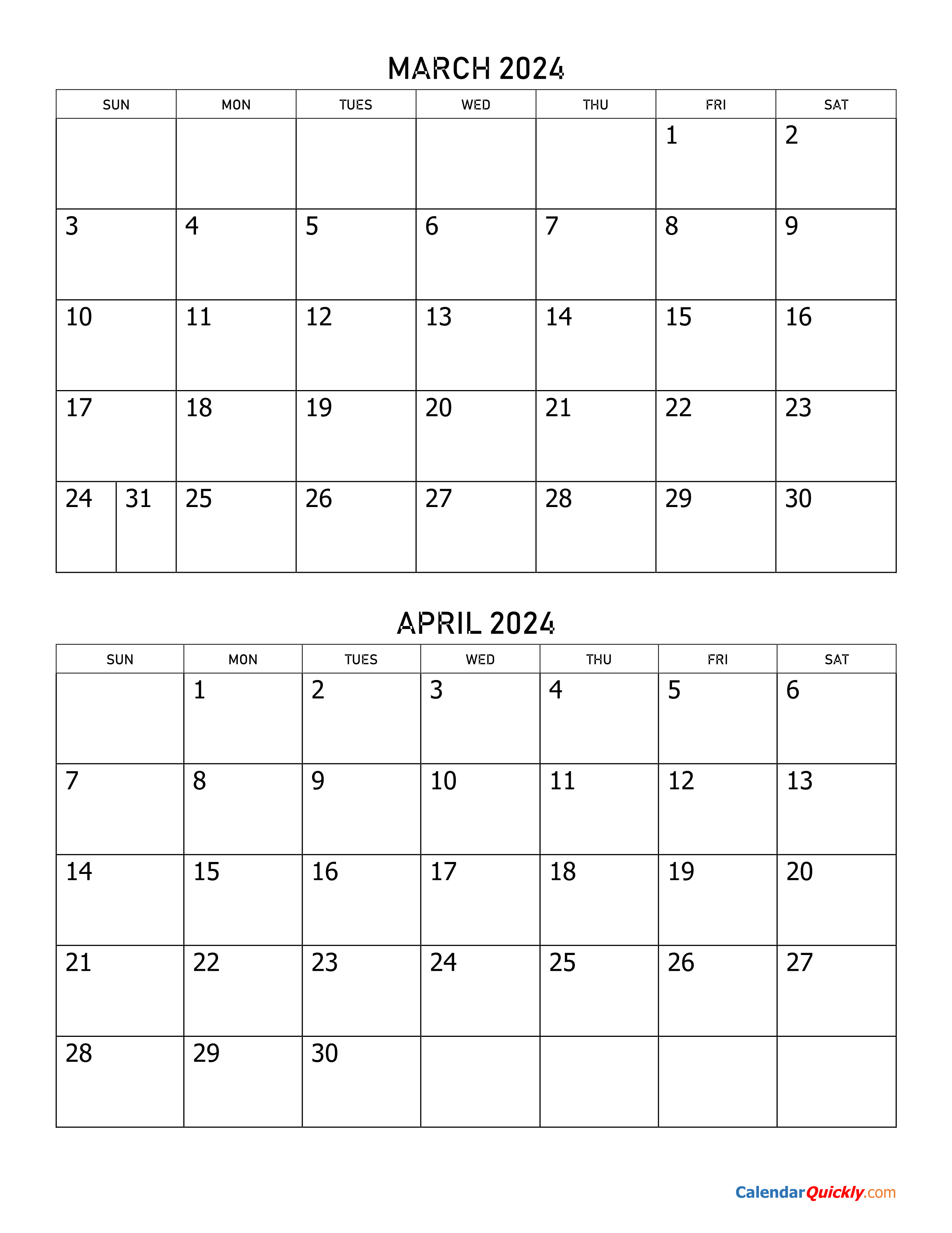 March And April 2024 Calendar | Calendar Quickly regarding 2024 Calendar March April May June