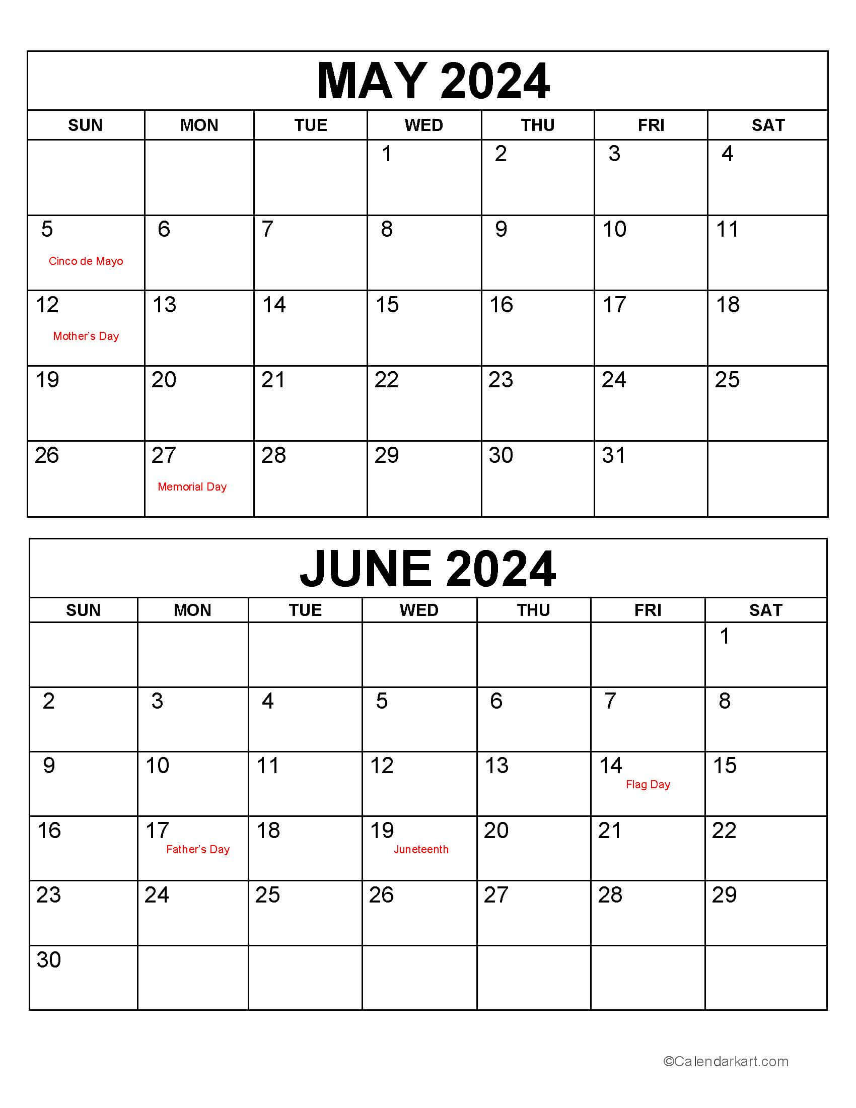May June 2024 Calendars (3Rd Bi-Monthly) - Calendarkart with May And June 2024 Calendar With Holidays