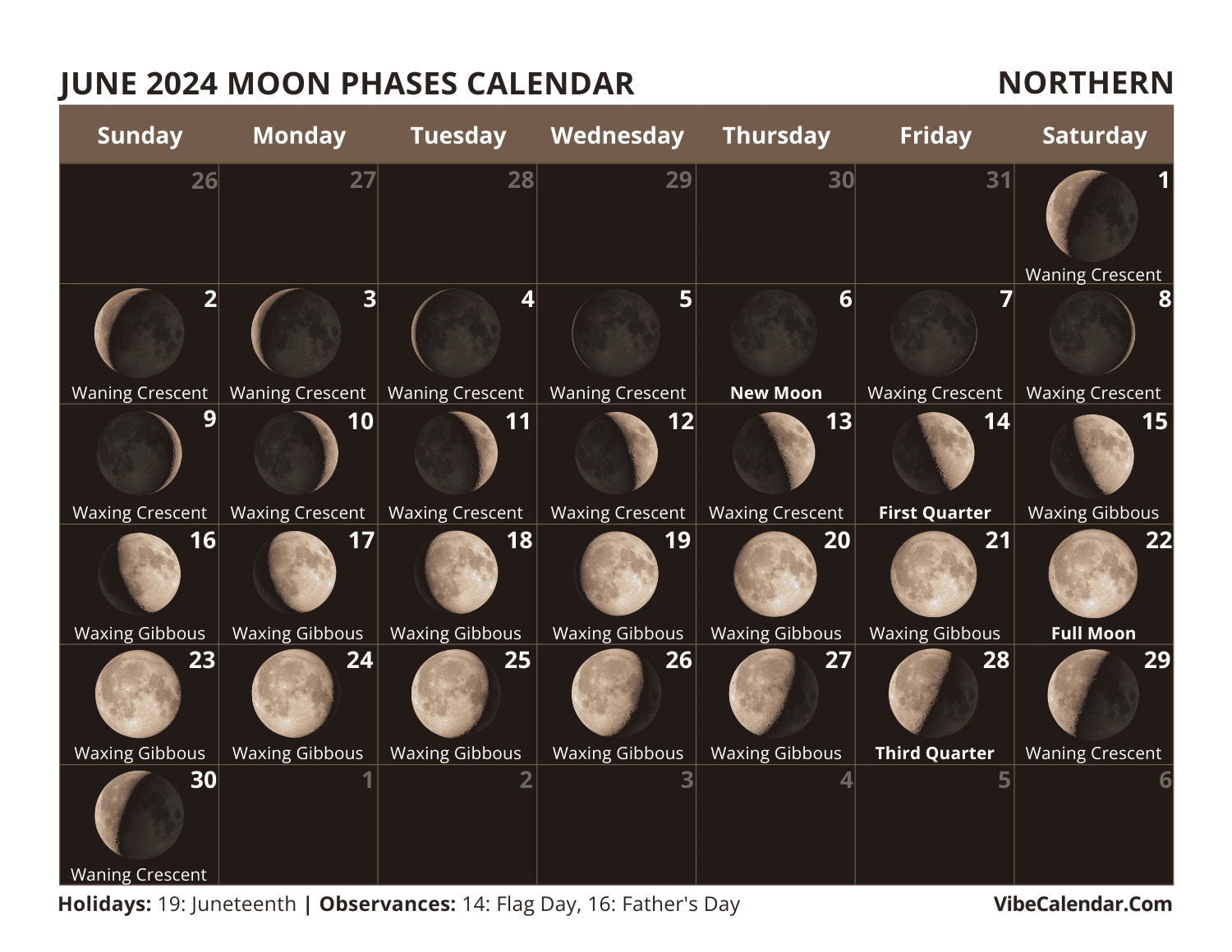 Moon Phases Calendar 2024: Printable Monthly Templates regarding Moon Phase Calendar June 2024