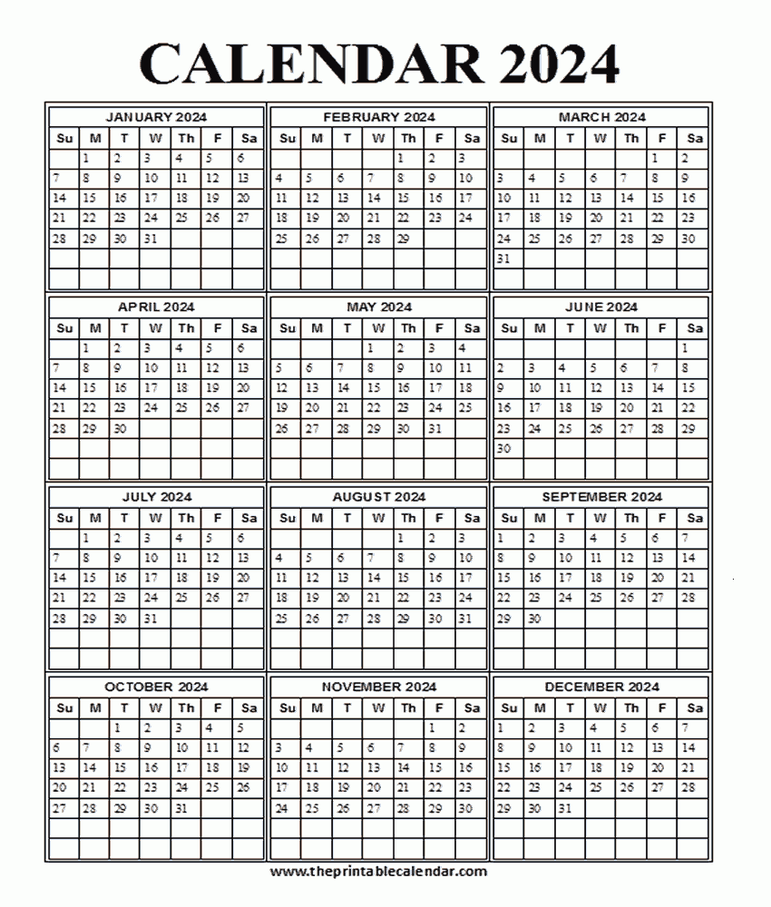 Printable 2024 Calendar - One Page 12 Month Calendar for Julian Calendar 2024 Pdf Download