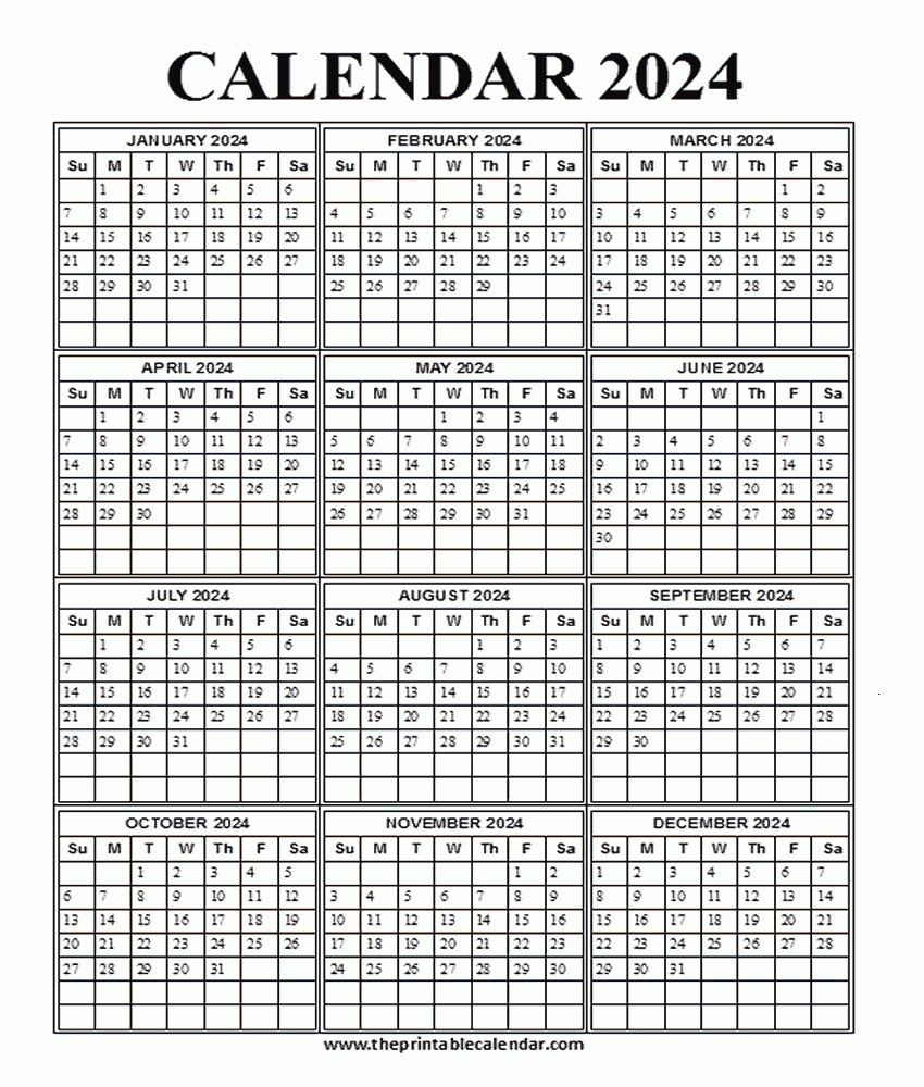 Printable 2024 Calendar - One Page 12 Month Calendar for Printable Julian Calendar 2024 Free