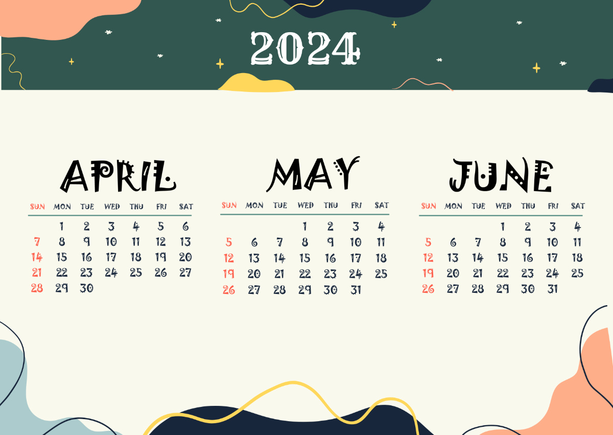 Printable April May June 2024 Calendar Template - Edit Online for Calendar May June 2024
